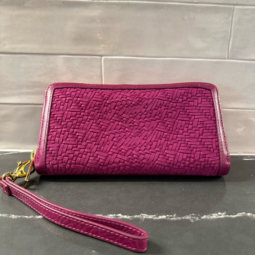 Fossil Purple Geometric Woven Cowhide Wristlet Clutch